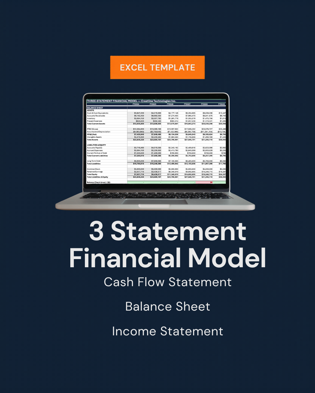 3 Statement Financial Model-Excel Template